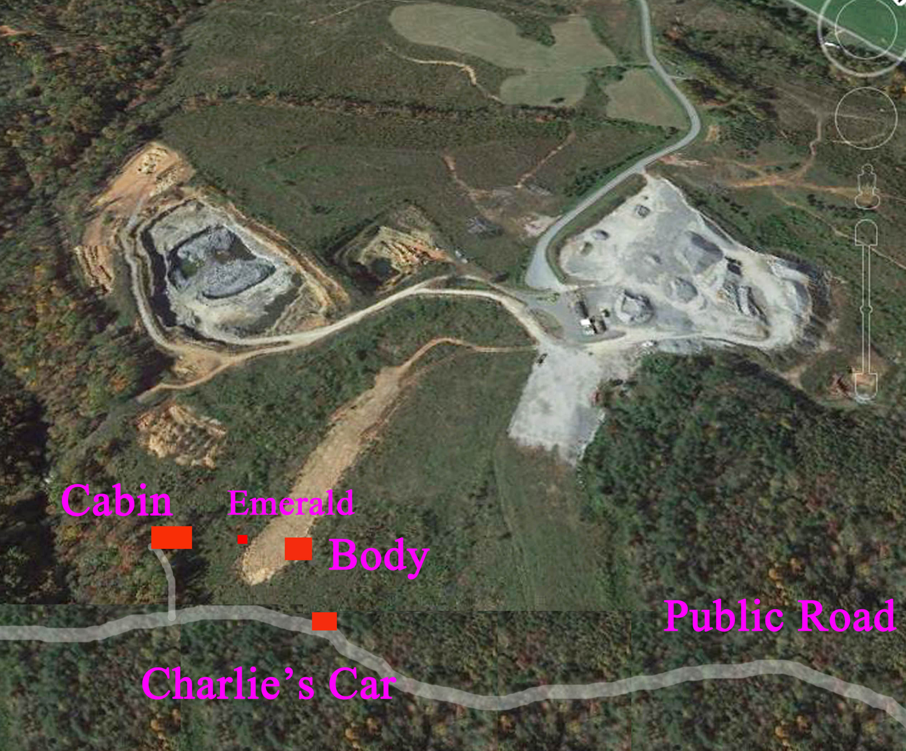 Adding fictional elements to a real photo of a North Carolina emerald mine.